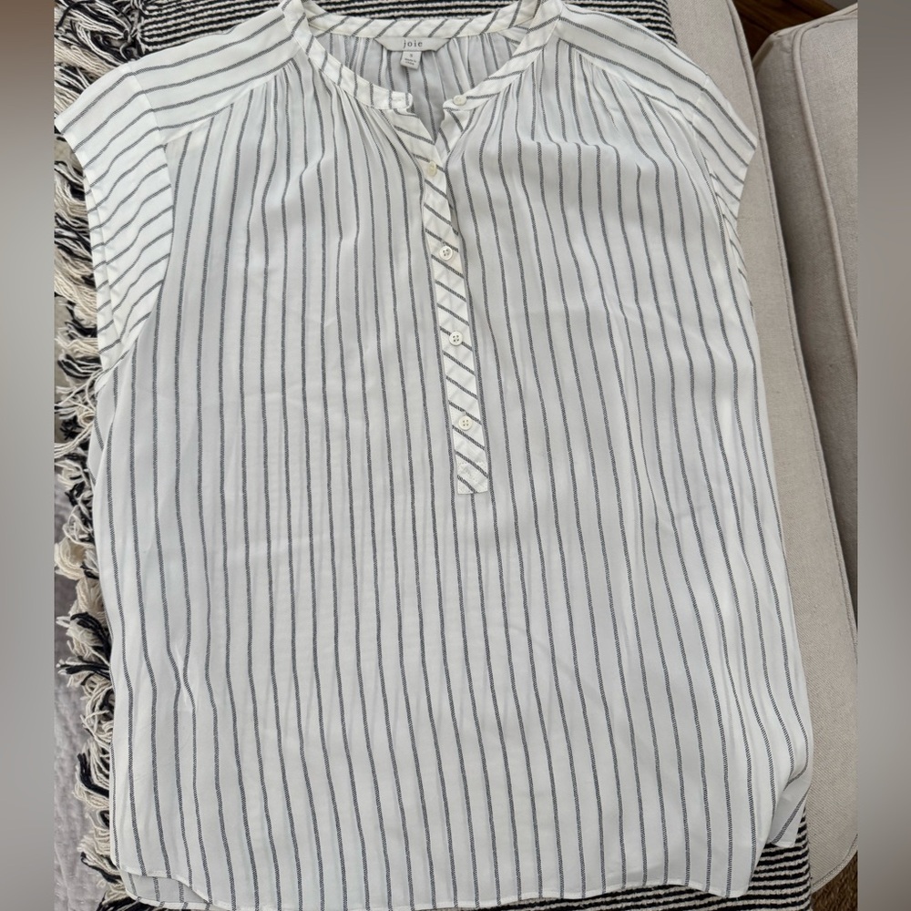Joie White and Black Striped Silk Blouse